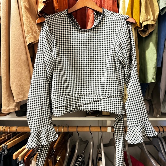 Zara Crop Tie Gingham Checkered Top Small - Picture 4 of 7
